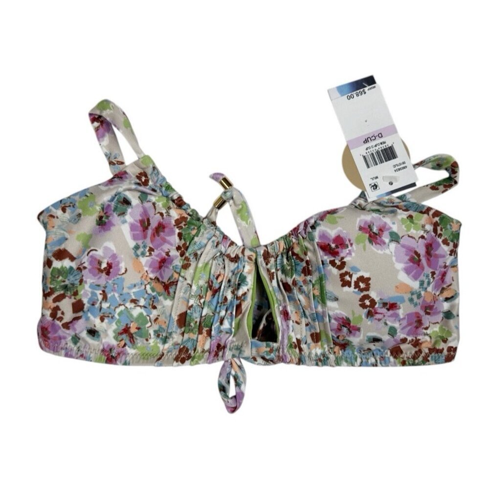 Isabella Rose Women's D Cup Swim Bikini Top Beige Purple Multi‎ Floral NWT